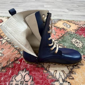 Barefoot Natural Leather Men Boots Shoes,Earthing Minimalist Handmade Men Wide Teo Box Boots,Grounding Walking Boots,Navy Blue Boots