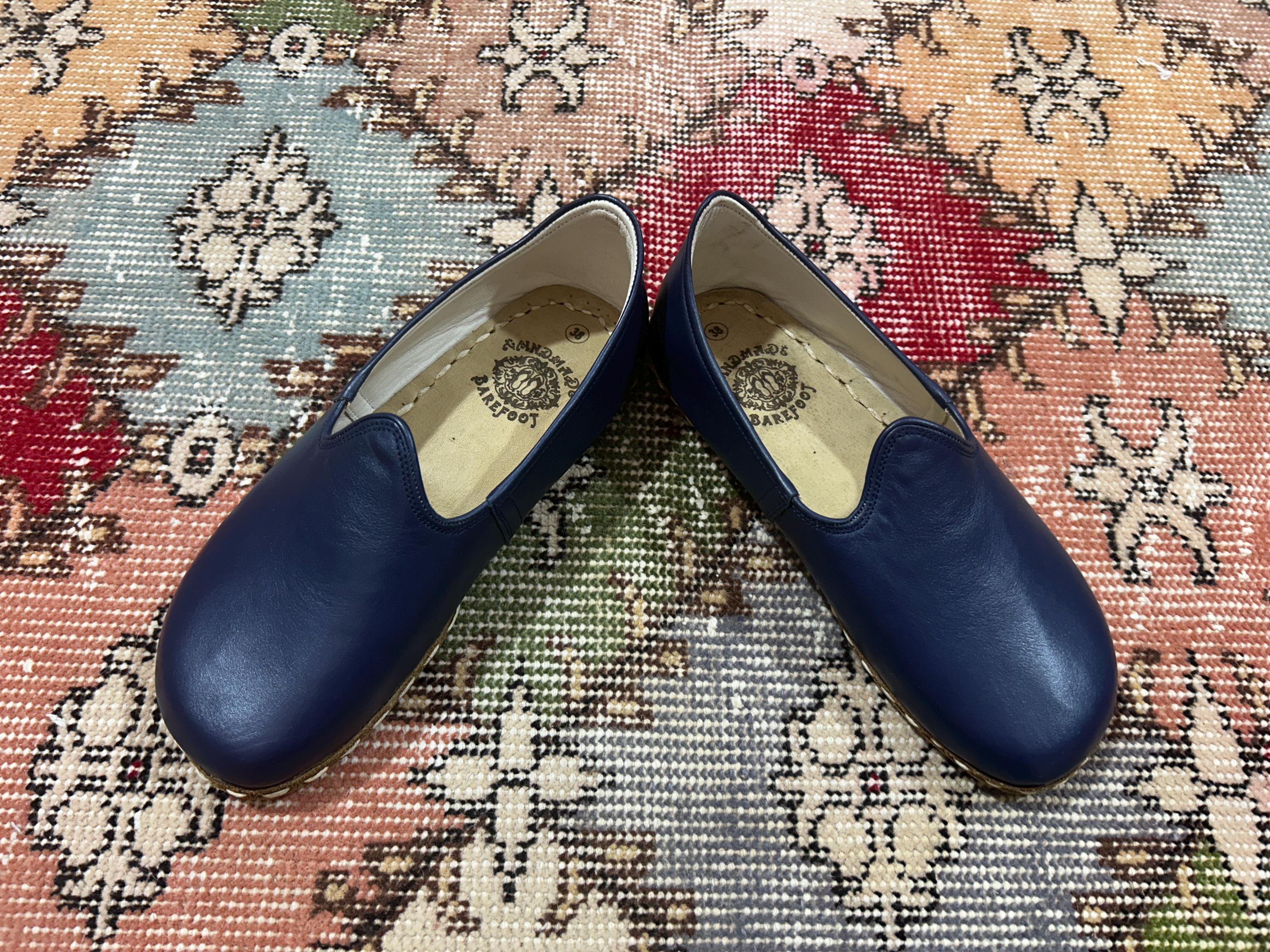 HA & OR Handmade Blue Leather Barefoot Shoes Mens 13 Minimalist Wide Toe Casual Handmade Leather Men main image 3