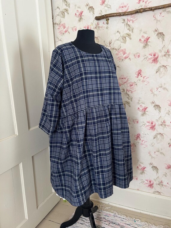 blue plaid babydoll dress Hudson Plaid Jacey Babydoll Eyelet Mini Dress: Navy Green Multi