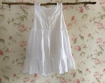 White Linen Pinafore * White Linen Baby Doll * Ruffles * Sleeveless Linen Dress * Nightgown * In Your Size * Color choices