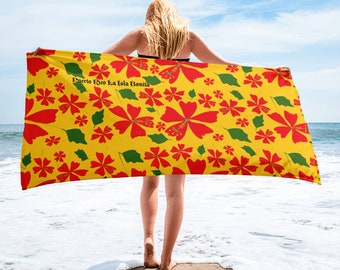 PR Amapola Flower Beach Towel – Puerto Rico-Inspired Tropical Decor – Summer Vacation Gift by ReinaLiz