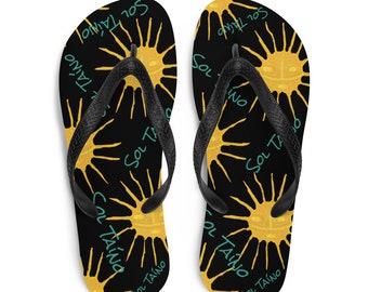 Taíno Sun Flip-Flops: Borinquen Wearable Art havaianas, Puerto Rico art