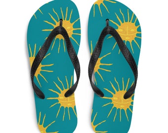 Puerto Rico Taíno Sun Art Flip-Flops, Borinquen Wearable Art