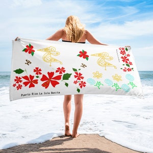 Taino Art Beach Towel, Puerto Rico-Inspired Decor, Island Vacation Gift, Cultural Bath Accessory