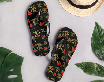 Taíno Art – Puerto Rican Chancletas with Coquí, Amapola & Bird Design, havaianas Bad Bunny