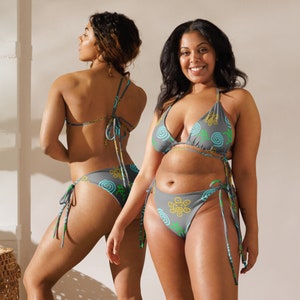 Taino Symbols Recycled Bikini: Inselkunst aus Peru, UPF 50+