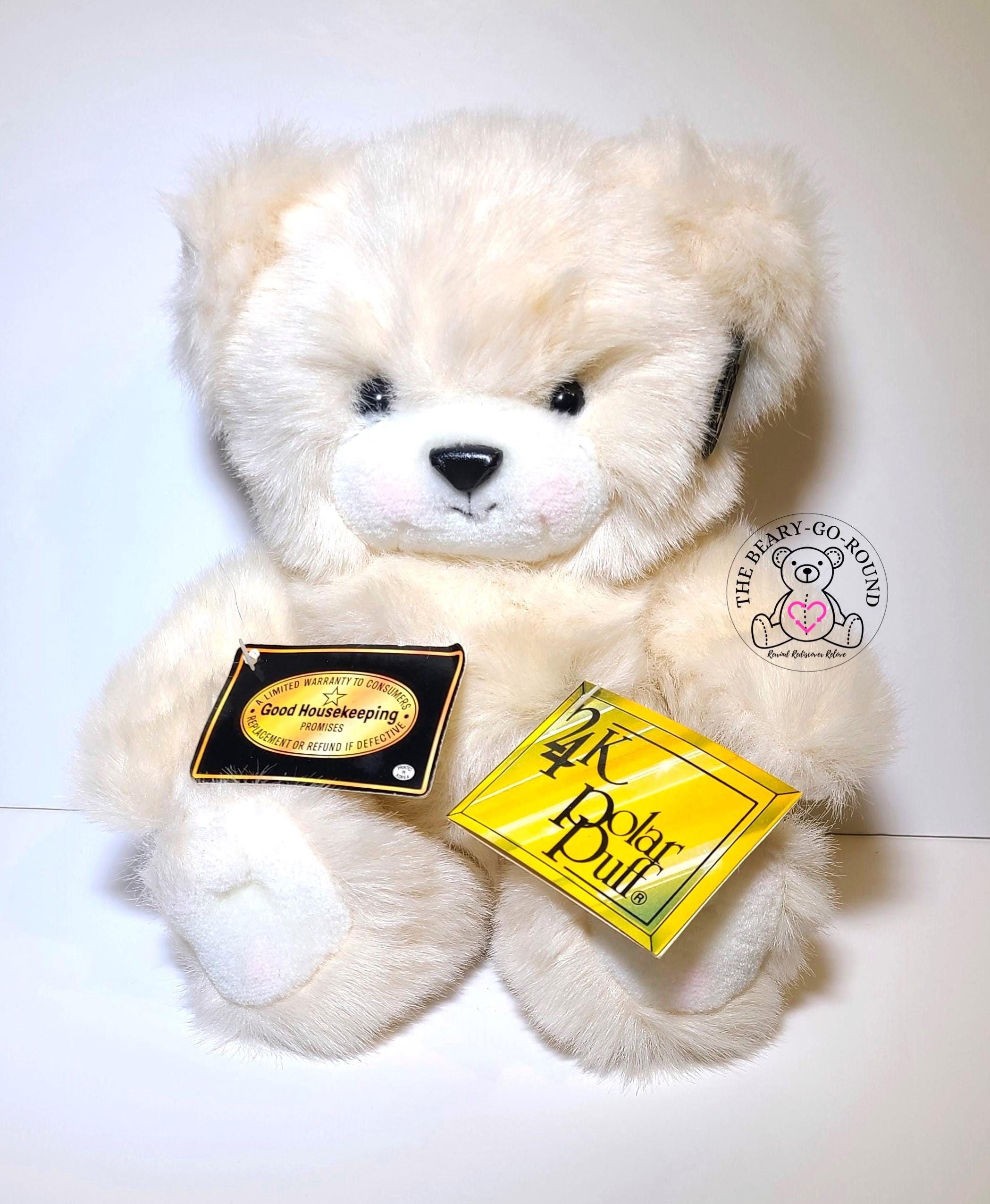 Steiffビンテージ犬のぬいぐるみ 赤いリボン付き ゆるキャラ感あふれる 犬のようなくま？のぬいぐるみ/昭和レトロ