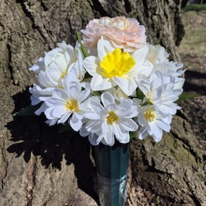 Artificial Cemetery flower arrangement - Grave Decoration with Vase - Memorial Silk Flowers for Loved Ones
