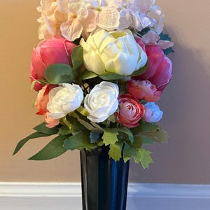 Artificial Cemetery Flowers arrangement- Grave Decoration with vase- Memorial Silk Flower Bouquet for Loved Ones