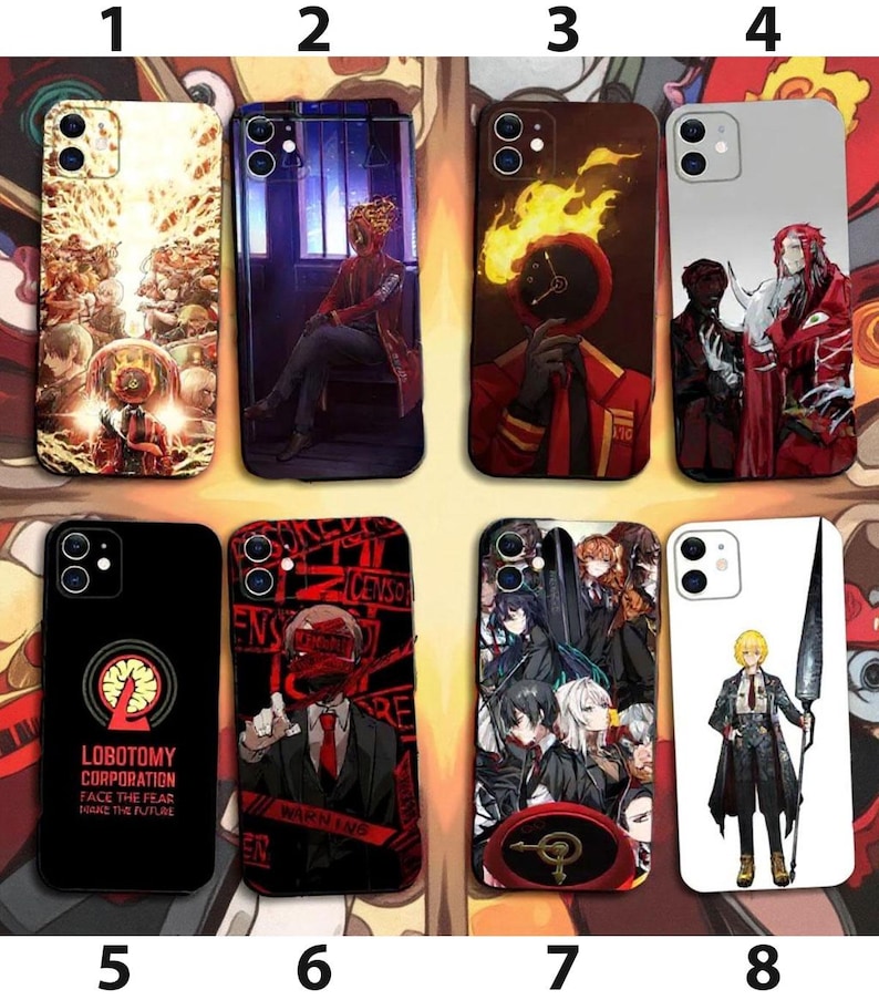 Puede incluir: Colecci&oacute;n de ocho fundas para tel&eacute;fono con varias ilustraciones de estilo anime. Los dise&ntilde;os incluyen personajes con llamas, relojes y otros elementos art&iacute;sticos. Algunas fundas presentan texto como "LOBOTOMY CORPORATION" y "FACE THE FEAR".