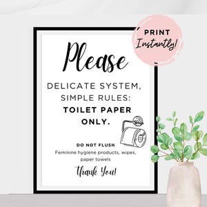 Letrero para tanque séptico en el baño, elegante, sencillo, para casa de campo o Airbnb