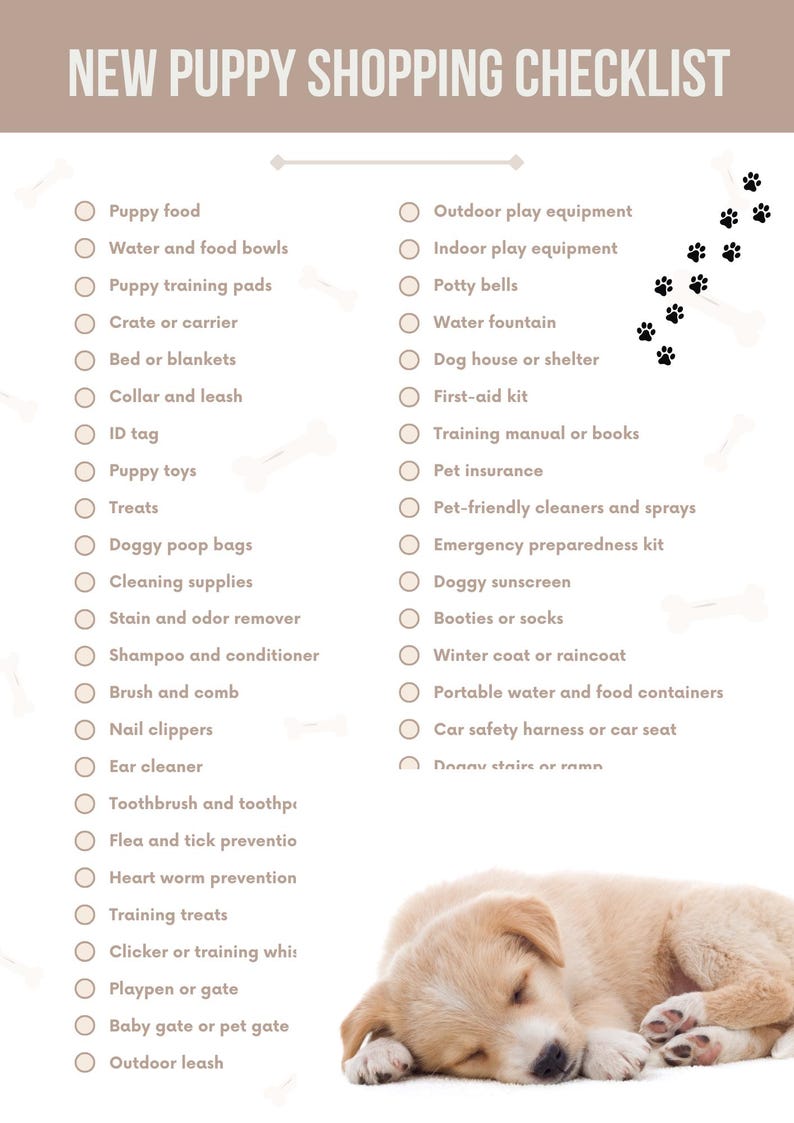 New Puppy Shopping Checklist Printable PDF, Puppy Planner, Puppy ...