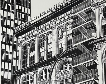 New York - Original Linocut Print A4
