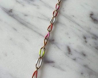 6 Feet Enamel Link Chain - Plated Gold Stainless Steel with Colored Enamel - 4.5mm Wide - Tarnish Free -