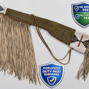 Handmade Suede Fringed Rifle Scabbard | Western Heritage Beaded Gun Cover | Native-Inspired Cowboy Weapon Holster