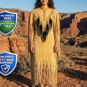 Handmade Suede Western Beaded Wedding Dress | Native-Inspired Fringes Regalia | Tribal Festival Women Outfit