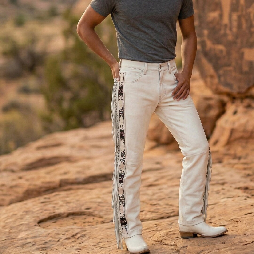 Western Men White Suede Fringe Pant | Native Hand-beaded Tassel Rodeo ...