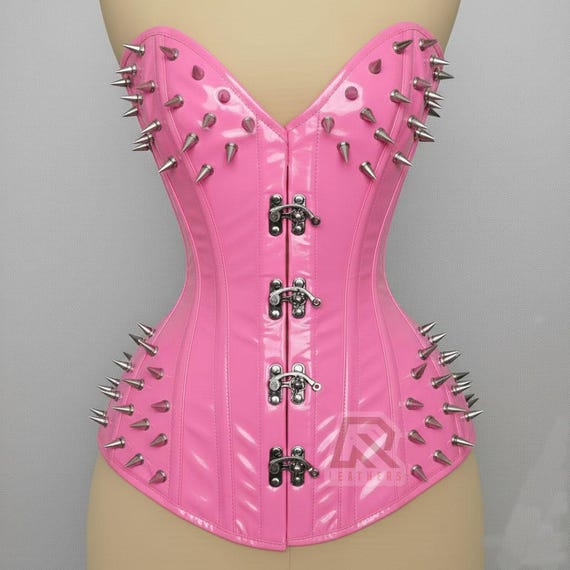 Spiked Steel Boned Corset - Gothic Punk Overbust - Handmade Spiked PVC Corset - Cyberpunk