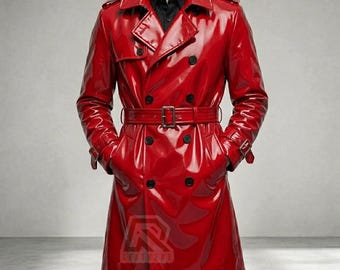 Men & Women Black PVC Trench Coat – Glossy Vinyl Long Coat, Gothic