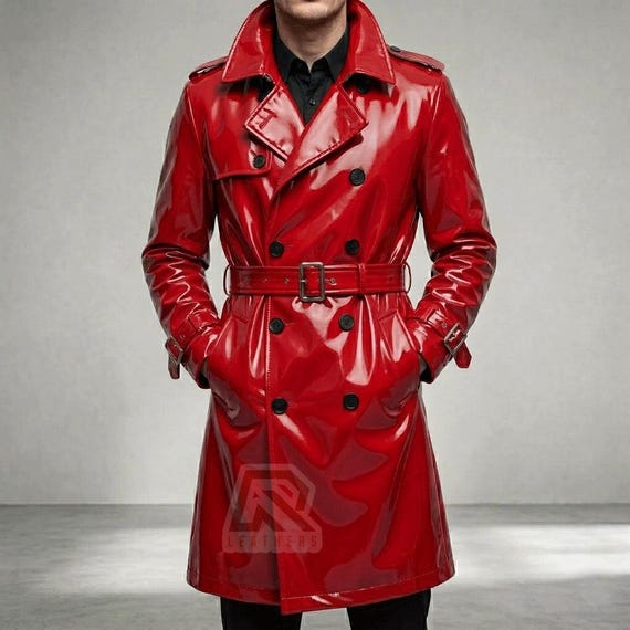Men & Women Black PVC Trench Coat – Glossy Vinyl Long Coat, Gothic