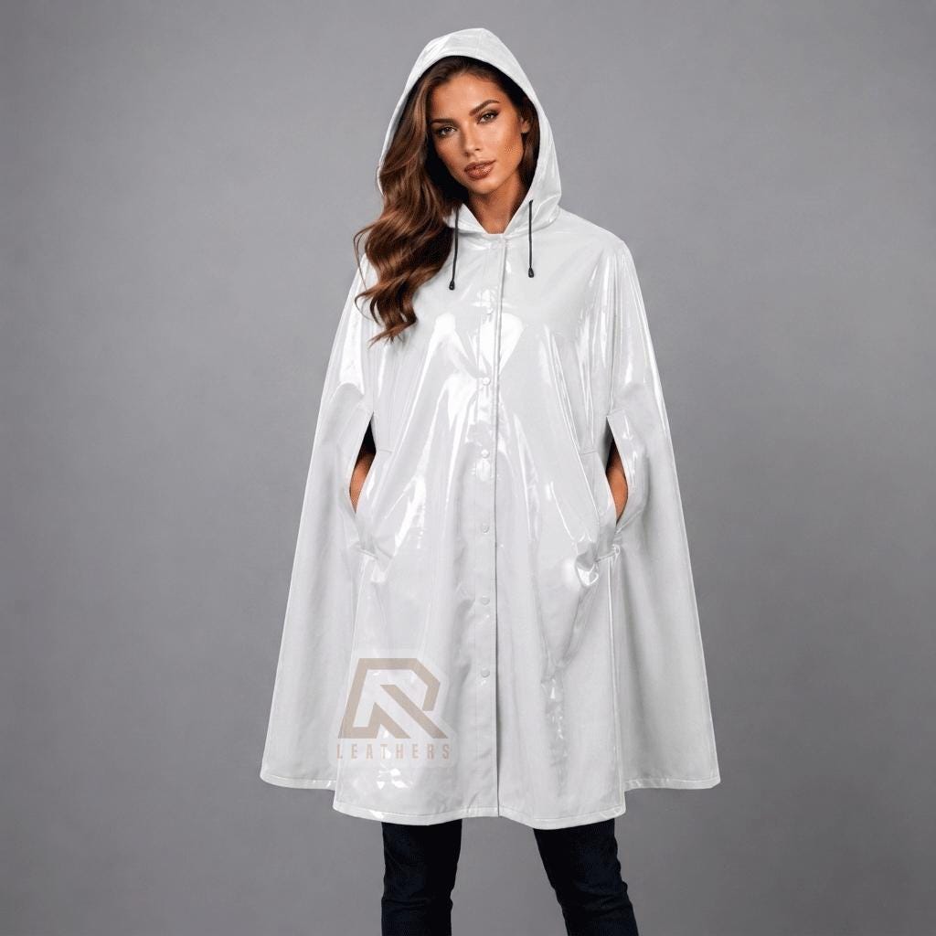 Vibrant Purple PVC Rain Cape – Hooded Glossy Vinyl Poncho Cloak