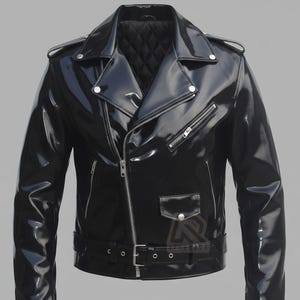 PVC Vinyljacke Schwarz glänzende Motorradjacke WET Look Vinyl PVC Bikerjacke für Herren Rockstar Gothic Gothic Herrenjacke Punkjacke