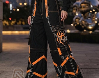 Spider Print Techwear Cargo Pants Mens Gothic Baggy Trousers