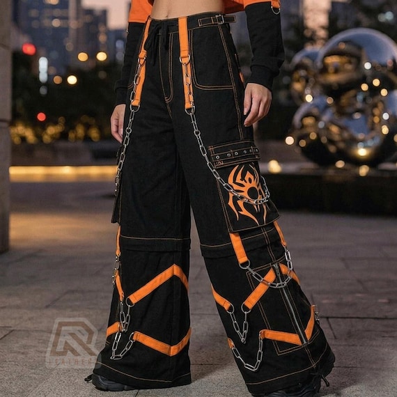 Spider Print Techwear Cargo Pants Mens Gothic Baggy Trousers