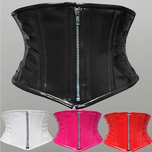 Women Handmade Black PVC Underbust Corset Steel Boned Hourglass Corset belt Underbust Fashion Corset-Gift for her