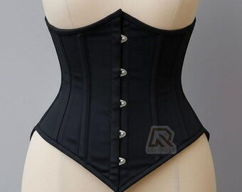 Handmade Cotton Underbust Corset: Steel Boned Hourglass Waist Trainer
