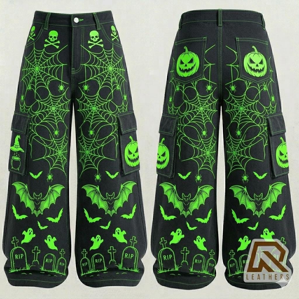 Halloween Gothic Wide Leg Cargo Pants | Black & Red Spider Web