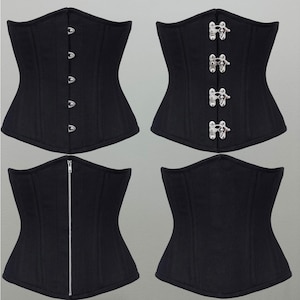 Women Handmade Black Cotton Underbust With Zipper and Busk Corset Steel Boned Hourglass Corset belt Underbust Fashion Corset-Gift for her