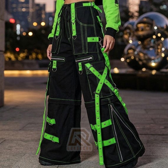 Cyberpunk Techwear Cargo Pants | Neon Contrast Multi-strap