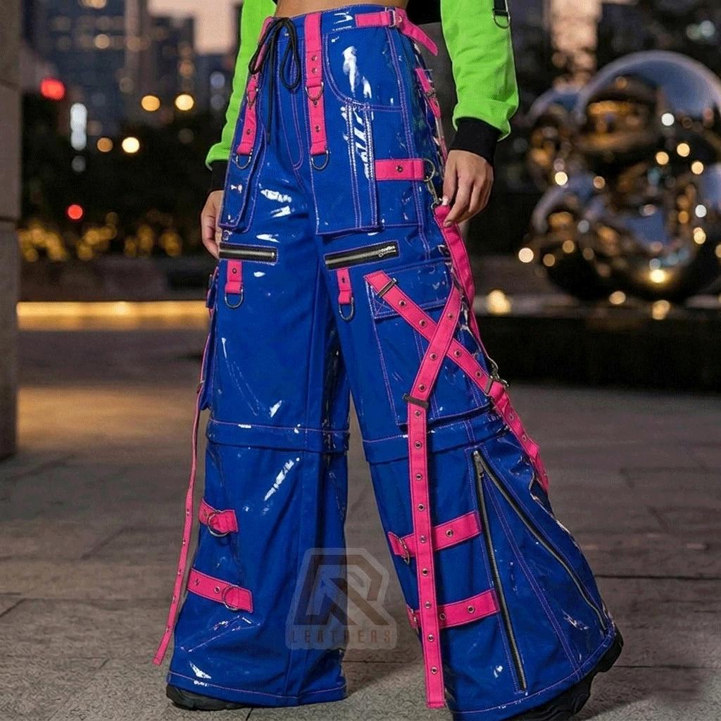 Cyber Goth PVC Vinyl Pants | Custom Color Wide Leg Rave Pants