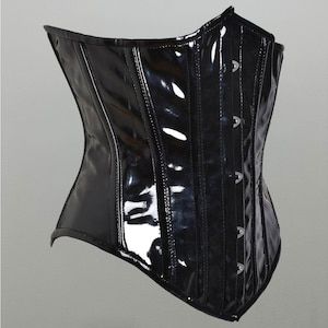 Women Handmade Black PVC Underbust Corset Steel Boned Hourglass Corset belt Underbust Fashion Corset-Gift for her