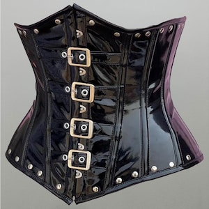 Women Handmade Black PVC Underbust Corset Steel Boned Hourglass Corset belt Underbust Fashion Corset-Gift for her