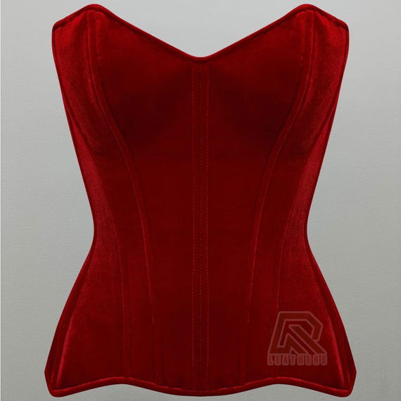 Women Handmade Red Velvet Steel Boned Corset – Front Closed with Back Lace-Up Closure Fashion Corset Christmas Corset