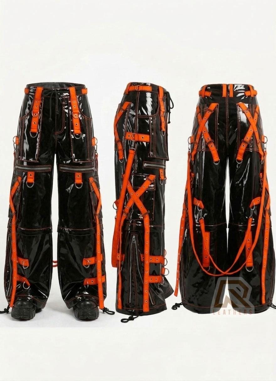 Cyberpunk Goth Bondage Pants,pvc Vinyl Wide Leg Trousers