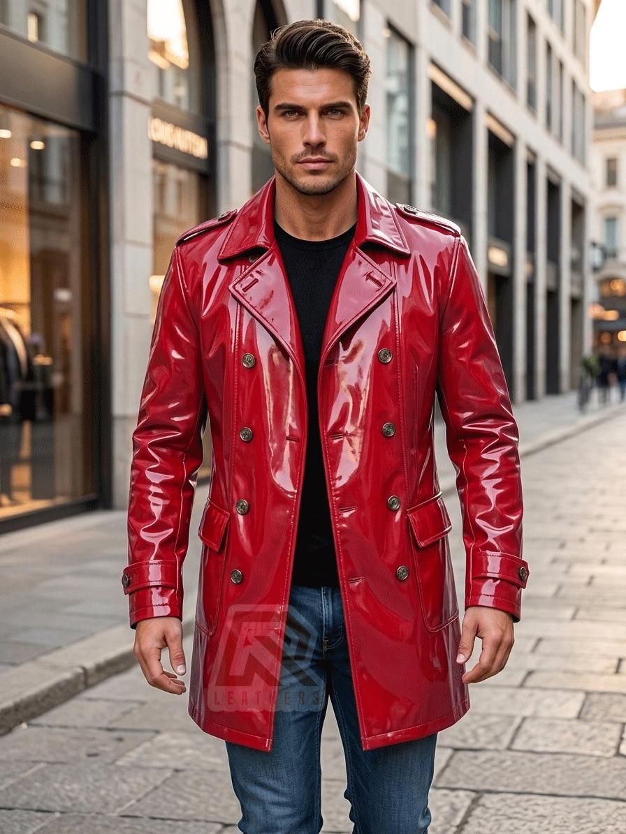 PVC Trench Coat, Glossy Vinyl Long Coat, Double Breasted Gothic
