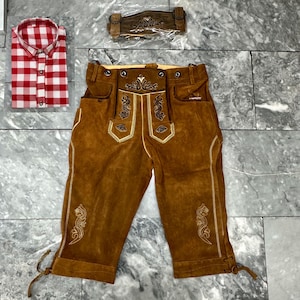 Knee Length Lederhosen for Men, Men Oktoberfest Costume, Suede Shorts with Embroidery, Bavarian Costume for Men, Folk Festival Wear,