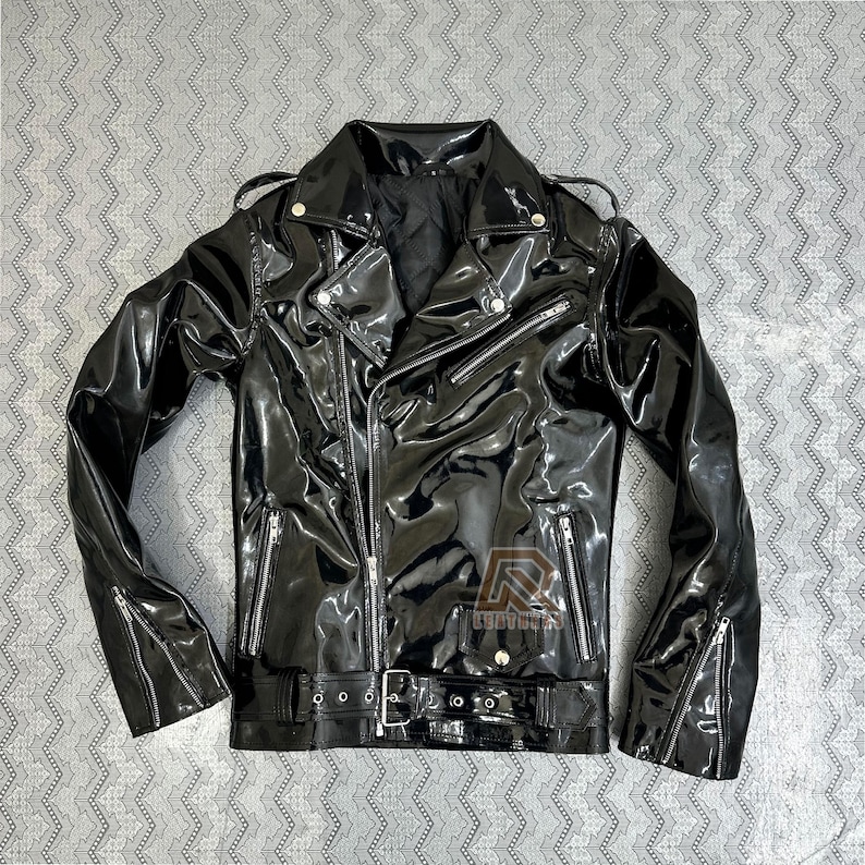 PVC Vinyle Jacket Glossy Black Motorcycle Jacket WET Look Vinyl PVC ...