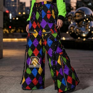 Harlequin-inspirerade vida byxor, gotiska byxor, alternativt mode, gycklarbyxor, streetwear, baggybyxor