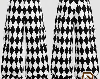 Harlekin inspirierte Hose mit weitem Bein, Schwarz Weisse Cargohose, Gothic Hose, Alternative Mode, Jester Hose, Streetwear, Baggyhose
