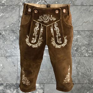Knee Length Lederhosen for Men, Men Oktoberfest Costume, Suede Shorts with Embroidery, Bavarian Costume for Men, Folk Festival Wear,