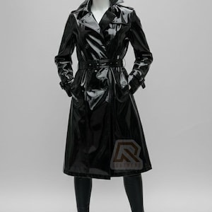 PVC-Mantel für Frauen, Wasserdichter Modemantel, Oberbekleidung mit modernen Kanten, Statement-Wintermantel, PVC-Grabenmantel, Edgy-Style-Mantel