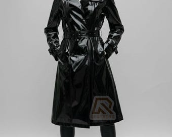 PVC-Mantel für Frauen, Wasserdichter Modemantel, Oberbekleidung mit modernen Kanten, Statement-Wintermantel, PVC-Grabenmantel, Edgy-Style-Mantel