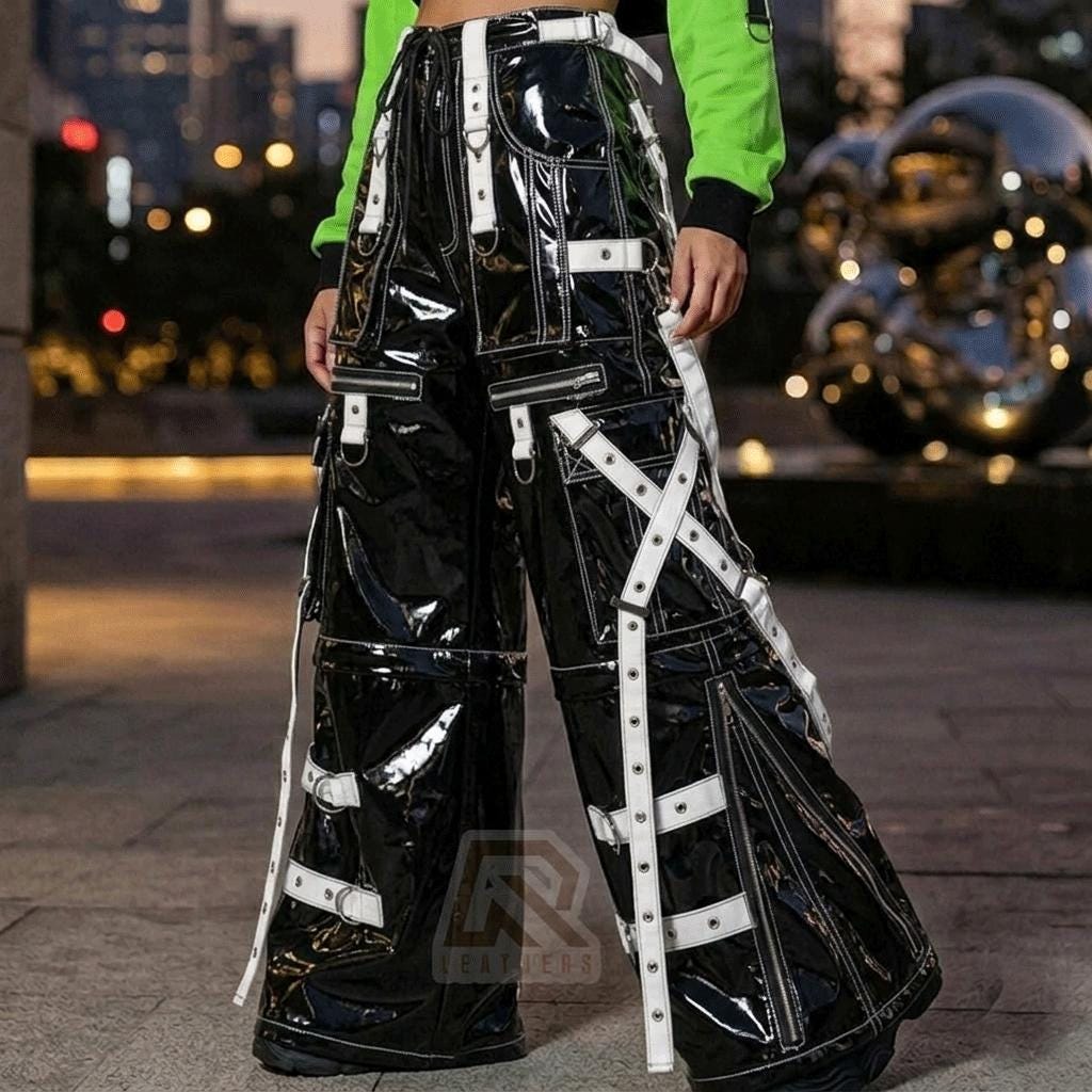 Cyber Goth PVC Vinyl Pants | Custom Color Wide Leg Rave Pants
