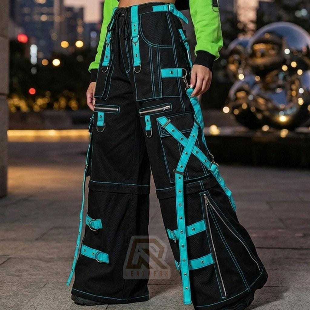 Cyberpunk Techwear Cargo Pants | Neon Contrast Multi-strap