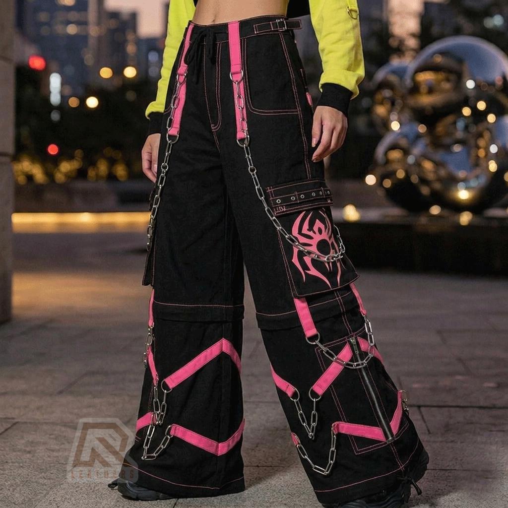 新品未使用MAD GIRL PUNKS lace cargo pants y2k Spider Print Techwear Cargo Pants Mens Gothic Baggy Trousers