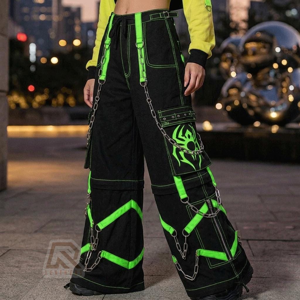 Spider Print Techwear Cargo Pants Mens Gothic Baggy Trousers
